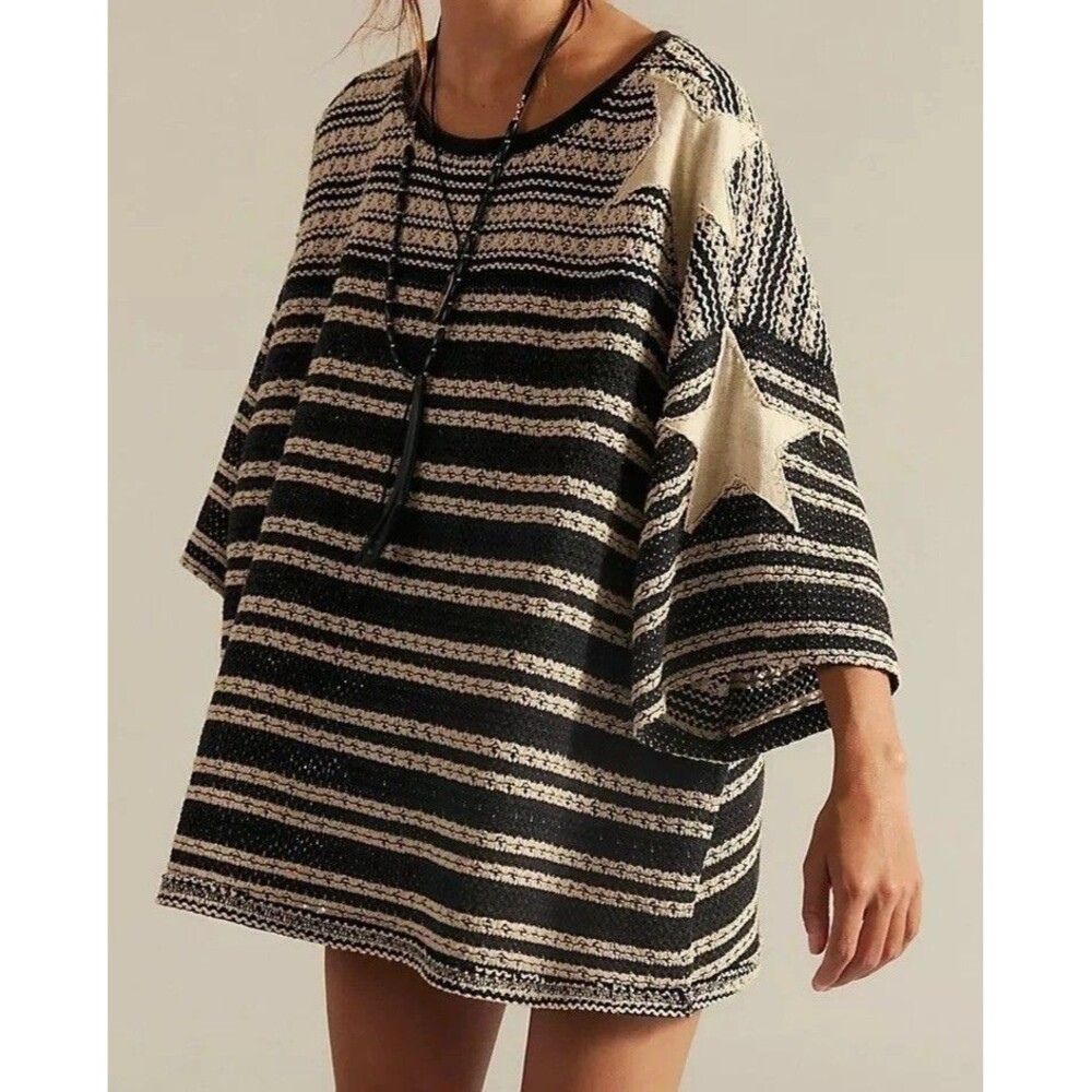 Free People We The Free Fun In The Sun Tee Tunic Top Crochet Patchwork M 286777